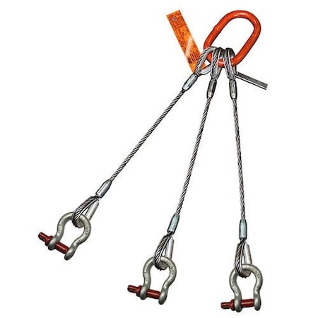 Hsi Three Leg Wire Rope Sling, 5/8 in dia, 3 ft Length, Screw Pin Anchor Shackle, 10 ton Capacity 300SPA5/8X-03